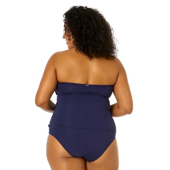Anne Cole Navy Twist Front Bandeaukini Swim Top 22W NWT - Picture 4 of 8